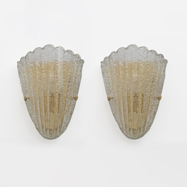 Pair of Barovier Murano Glass Shell Sconces, 1960s