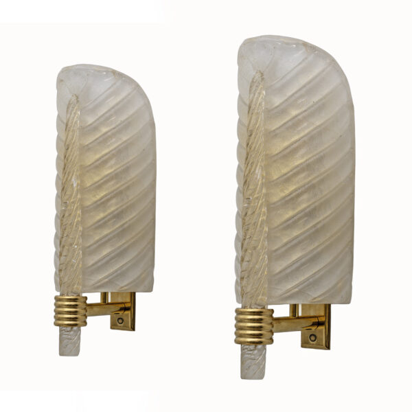 Pair of Barovier & Toso Style Murano Glass Gold Leaf Sconces