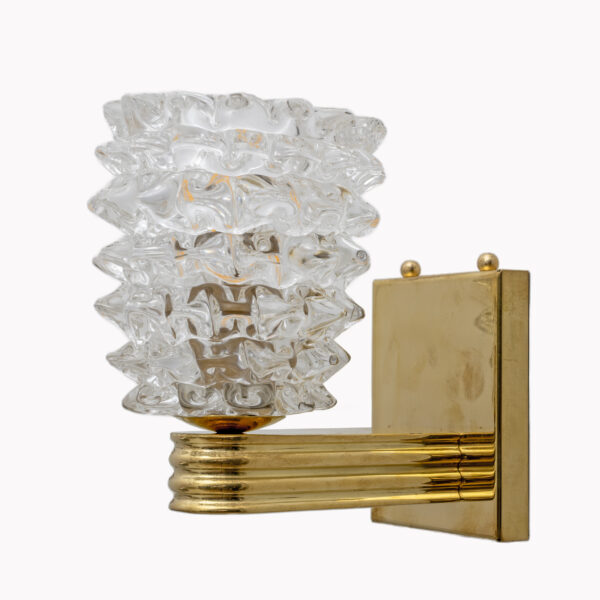 Barovier & Toso Style Brass and Rostrato Murano Glass Sconces - Image 3