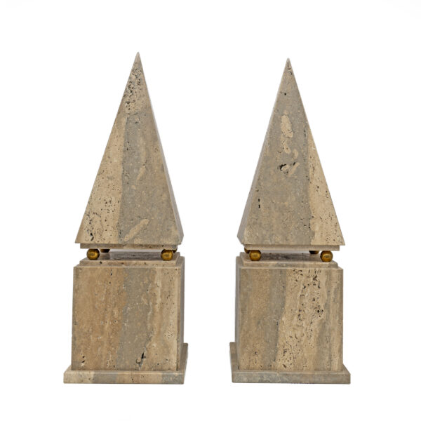 Pair of Italian Minimalist Roman Travertine Obelisk, Italy, 1970