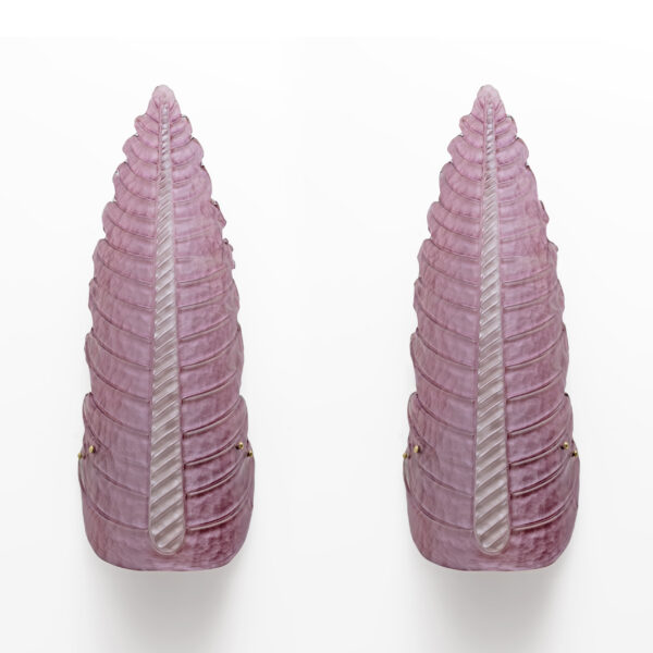 Pair of Murano Glass Amethyst Pink Big Leafs Sconces