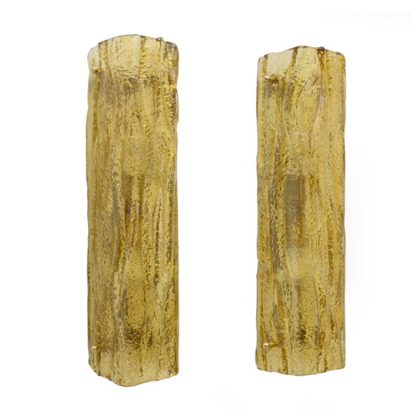 Pair of Mazzega-Style Gold Yellow Murano Glass Sconces