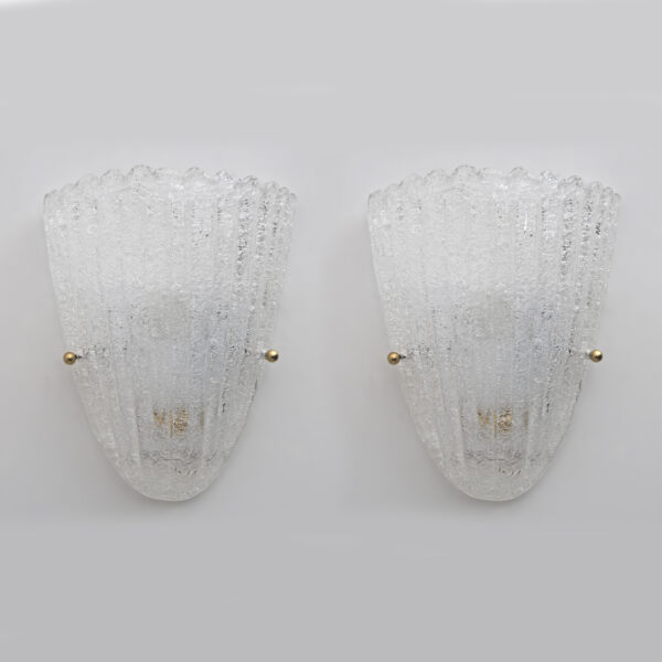 Barovier Style Italian Murano Glass Shell Sconces, 60s, Pair.