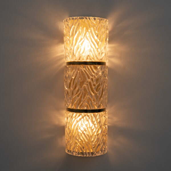 Pair of Brass and Murano Glass Textured Wall Sconces - Image 4