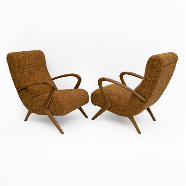 Attribute to Paolo Buffa Italian Bouclè Armchairs, Pair