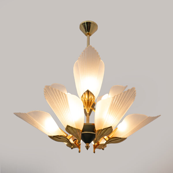 Nine-light Chandelier Brass and Acid-etched Glass by F. Fabbian - Image 5