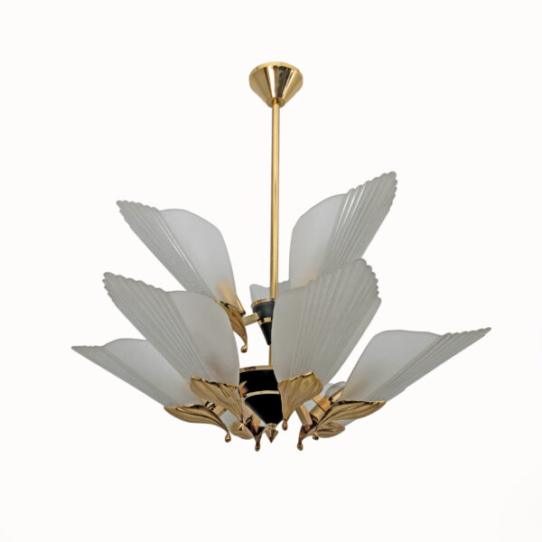 Nine-light Chandelier Brass and Acid-etched Glass by F. Fabbian - Image 6