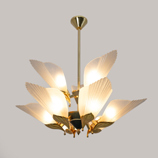 Nine-light Chandelier Brass and Acid-etched Glass by F. Fabbian - Image 3