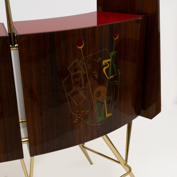 Brass and Walnut Bar Cabinet with 2 Stools, Italy, 1950s - Image 7