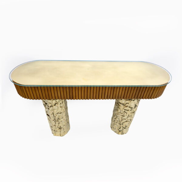 Mid-Century Style Wood and Brass Center Console, Italy, 1990s - Image 2