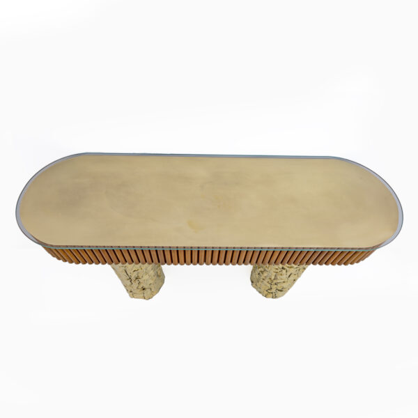 Mid-Century Style Wood and Brass Center Console, Italy, 1990s - Image 3