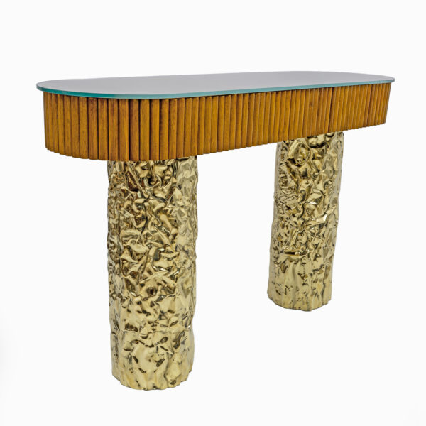 Mid-Century Style Wood and Brass Center Console, Italy, 1990s - Image 6