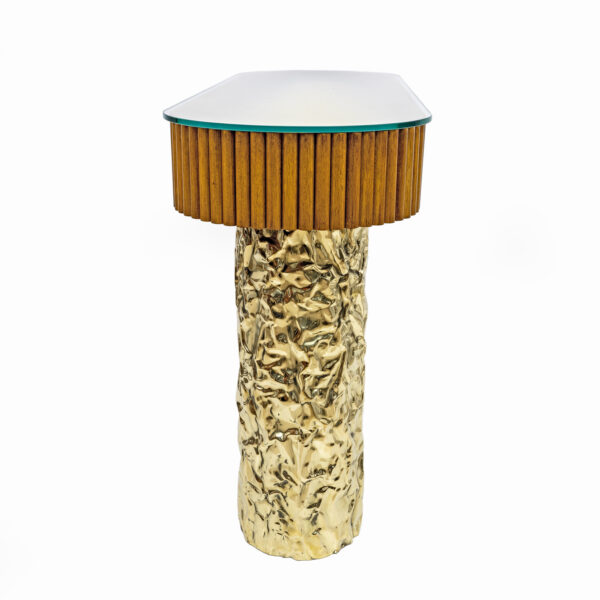 Mid-Century Style Wood and Brass Center Console, Italy, 1990s - Image 5