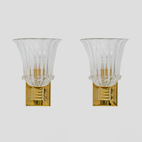 Attributed to Barovier & Toso Murano Glass Sconces, Pair