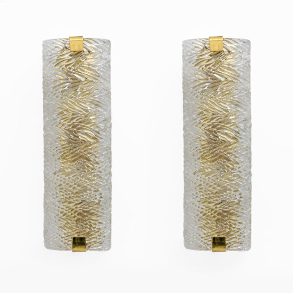 Pair of Italian Brass and Murano Glass Textured Wall Sconces