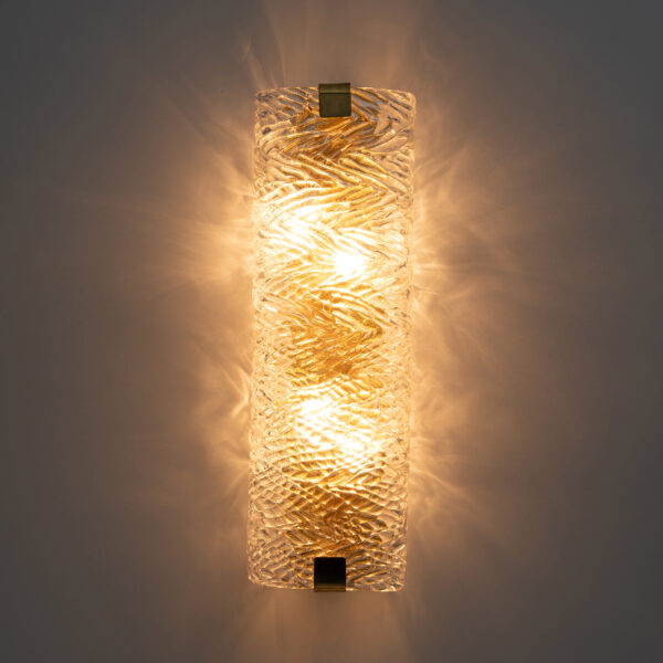 Pair of Italian Brass and Murano Glass Textured Wall Sconces - Image 4