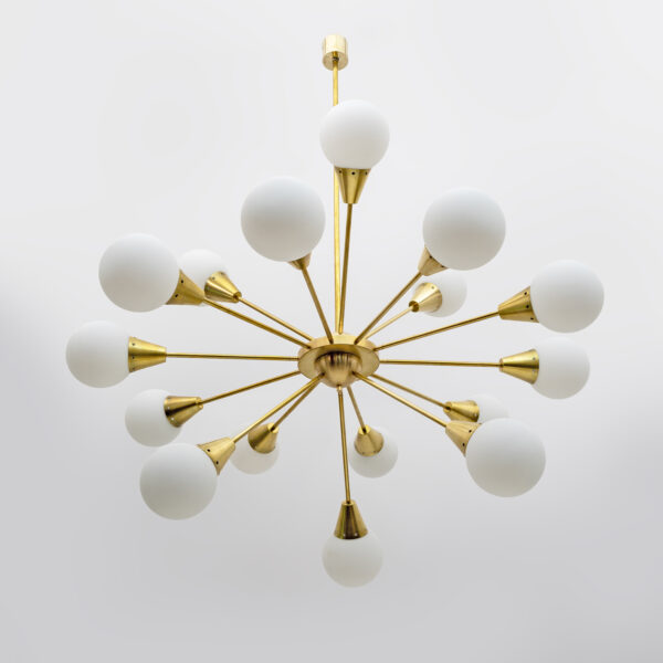 Italian Brass and Glass Opaline Large Sputnik Chandelier, 70s