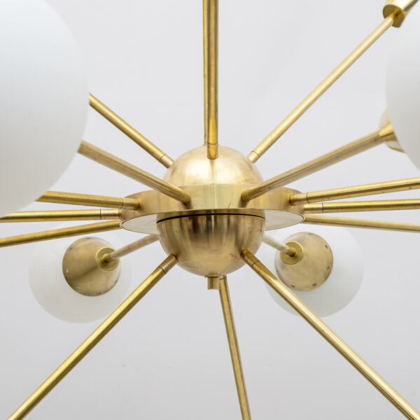 Italian Brass and Glass Opaline Large Sputnik Chandelier, 70s - Image 4